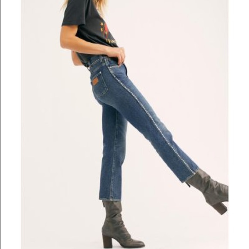 Wrangler Studded Straight Leg Jeans Medium Wash